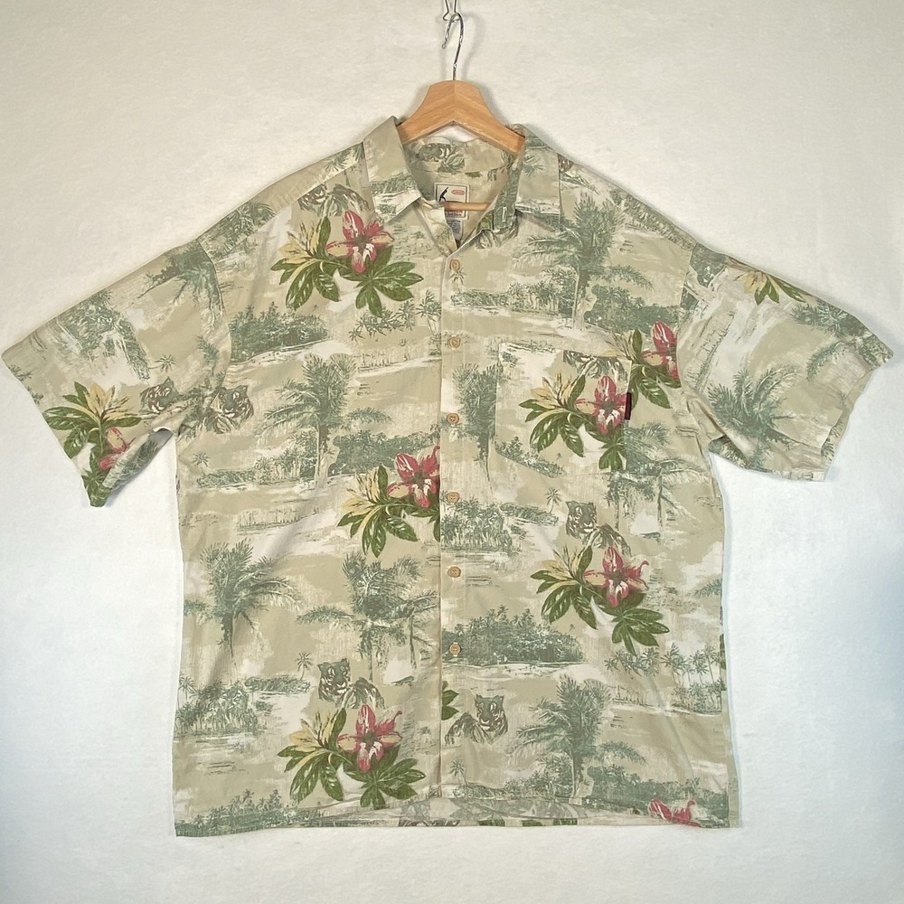 Vintage Urbanlak Surf Shirt USA Made Tiger Tropical Hawaiian Button Up Large